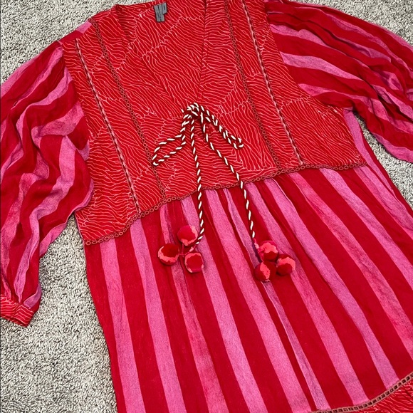 Anthropologie Blank London Lyndsey Tiered Tunic Dress Large L Pink Combo Boho - Picture 11 of 16